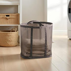 Mesh Bag with Handles, Collapsible Laundry Basket, Foldable Laundry Bag, Breathable Folding Beach Bag,Space-saving Travel Tote Bags (2, Brown)