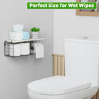 VITVITI Toilet Paper Holder with Shelf, Wall Mounted Toilet Paper Storage Basket, Wood Metal Toilet Roll and Wipes Holder for Bathroom Farmhouse (Vintage White)