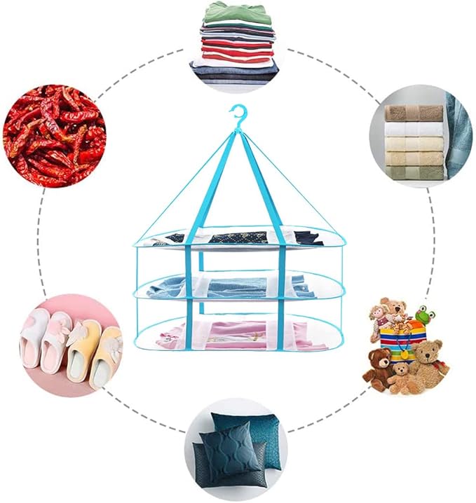 Fashion & Lifestyle Large Size Sweater Hanging Dryer, 3 Tier Folding Drying Rack, Lay Flat to Dry Mesh Clothes Hanger for Delicates and Swimsuit