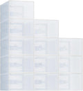 NEWBULIG 24 Clear Shoe Storage Boxes, Shoe Organizer for Closet with Lid, Plastic Stackable Breathable Shoe Cabinet with Lid for Sneakers, Heels & Boots, White