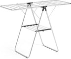 KINGBOARD Clothes Drying Rack, Stainless Steel Laundry Drying Rack with Height-Adjustable, Foldable Gullwing for Easy Storage, No Assembly, Indoor Outdoor Use, 56.4" D x 21.6" W x 39.3" H, Black