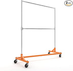 Econoco Commercial Garment Rack - Rolling Clothes Rack, Heavy Duty (Z Rack with Add On Hang Bar, Orange)