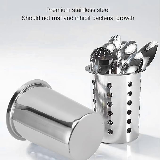 Tyenaza Stainless Steel Utensil Holder, Multipurpose Large Capacity Kitchen Utensil Holder,Utensil Crocks Organizer for Forks, Spoons, Knives, Kitchenware(Without Holes)