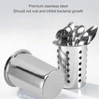 Tyenaza Stainless Steel Utensil Holder, Multipurpose Large Capacity Kitchen Utensil Holder,Utensil Crocks Organizer for Forks, Spoons, Knives, Kitchenware(Without Holes)