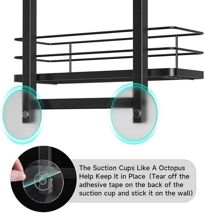 Shower Caddy Hanging (Black), Adjustable Anti-Swing-Over The Shower Head Caddy, 3 Tier Height Bathroom Storage Organizer, Bathroom Shelves Basket Rack, Shower Caddies Rack with Adjustable Soap Basket