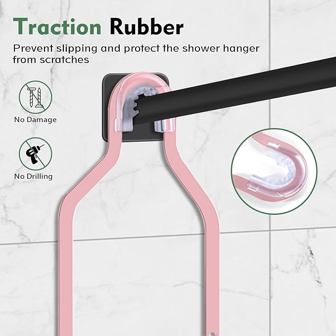 Shower Caddy Hanging, Over Head Shower Caddy Shower Storage Rack Basket with Hooks for Razor and Sponge Rustproof, No Drilling, Accessories for Bathroom and Kitchen, pink
