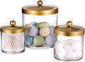 SheeChung 3-Pack Plastic Apothecary Jars with Gold Metal Lids - Large 50oz, 25oz & 15oz Clear Acrylic Storage Set - Shatterproof Modern Luxury Vanity & Home Organizer - Glam Decor