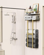 Towel Racks for Bathroom - Wall Mounted Metal Rack with Wood Plank, Bathroom Storage Organizer, Towel Holder Stores 6 Large Rolled Towels Easily, Gold and Size XL 31"