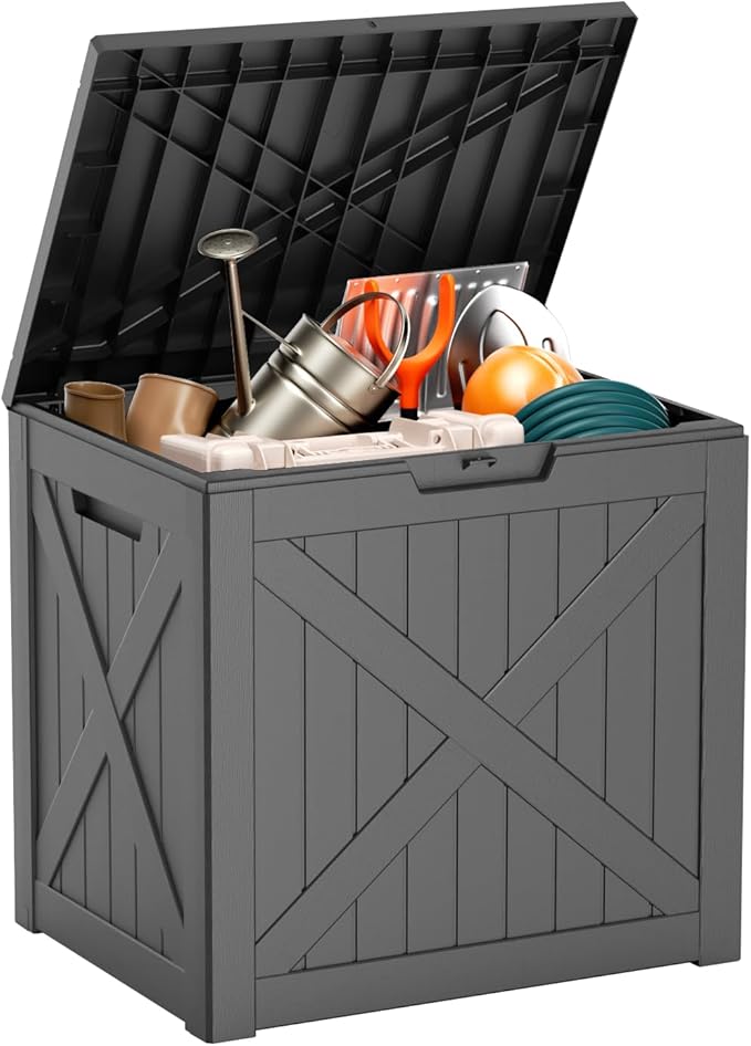 32 Gallon Resin Deck Box Outdoor Storage Box for Patio Furniture,Outdoor Cushions,Garden Tools and Pool Supplies,Waterproof,Lockable(Black,32Gal)