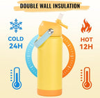 18oz Insulated Stainless Steel Water Bottle, Wide Mouth Double Wall Vacuum, Silicone Straw, Sweat & Leak Proof, BPA Free Insulated Water Flask for Travel, Keep Cold 24h Hot 12h, Lemon