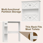 Over The Toilet Storage Cabinet, Farmhouse Storage Cabinet Over Toilet with 4 Barn Doors & Toilet Paper Holder Stand, White Toilet Shelf Home Space Saver for Restroom, Bathroom, Laundry