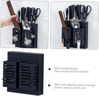 Stainless Steel Kitchen Cutlery Holder Wall Mounted Utensil Shelf with Hooks Multifunctional Storage Rack for Kitchen Utensils and Knives Black