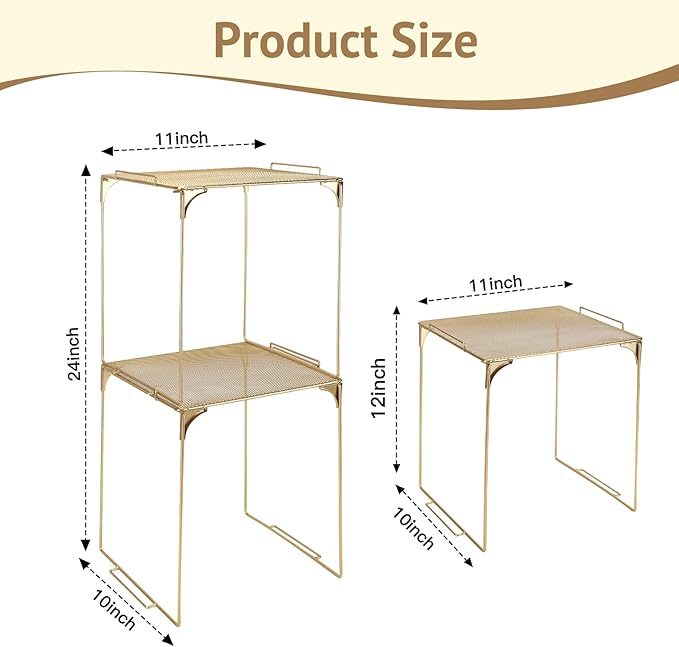 Locker Organizer Shelf Stackable Extra Locker Shelf for School Locker Organizer Storage Cabinet Accessories Suitable for School, Office, and Home use (1, Golden)