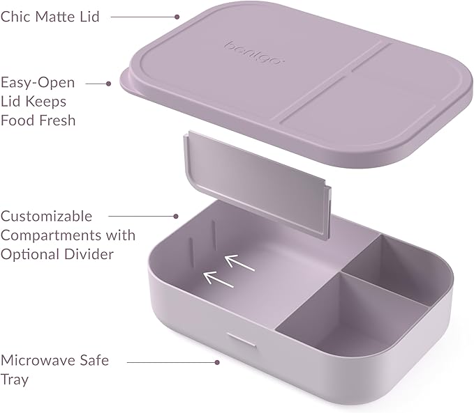 Bentgo® Modern Tray with Matte Lid - Reusable, BPA-Free, Meal Prep Containers for Adults with Removable Divider - 3 or 4 Compartments for Healthy Portioned Meals At Home & On the Go (Orchid)