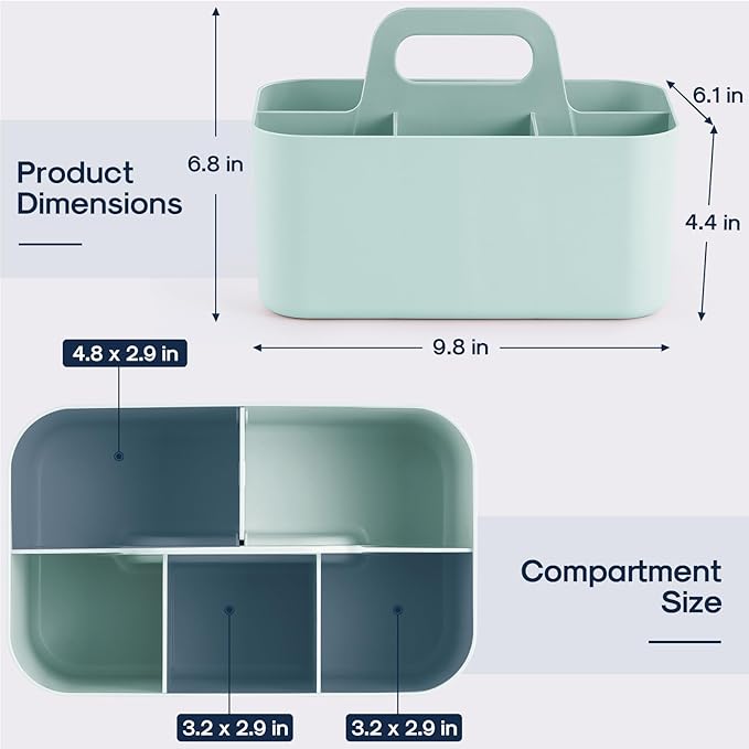 Multiuse Caddy Organizer with Handle - Stackable Plastic Tote Bin - Art Craft Supplies, Office, Desk, Stationery Pen Holder, Kitchen, Utensil, Makeup, Bathroom, Shower, Cleaning, Dorm Organizer - Mint