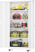 Greenvelly 73" Storage Cabinet with Wheels, Rolling Metal Cabinet with Locking Doors and Adjustable Shelves, Steel Tool Cabinet for Home Office, Garage, Warehouse, White(32" W x 16" D)