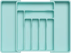 Lifewit Utensil Organizer for Kitchen Drawer, Expandable Cooking Silverware Tray, Adjustable Cutlery Flatware Holder, Plastic Spatula Tools Storage Divider, 13-22.4 x 15", Turquoise