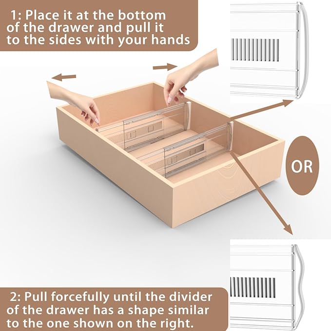 8 Pack Adjustable Drawer Dividers for Clothes,5" High Expandable From 13-21" Clear Drawer Organizers, PC Plastic Separators for Dresser/Bedroom/Bathroom/Kitchen/Office Storage