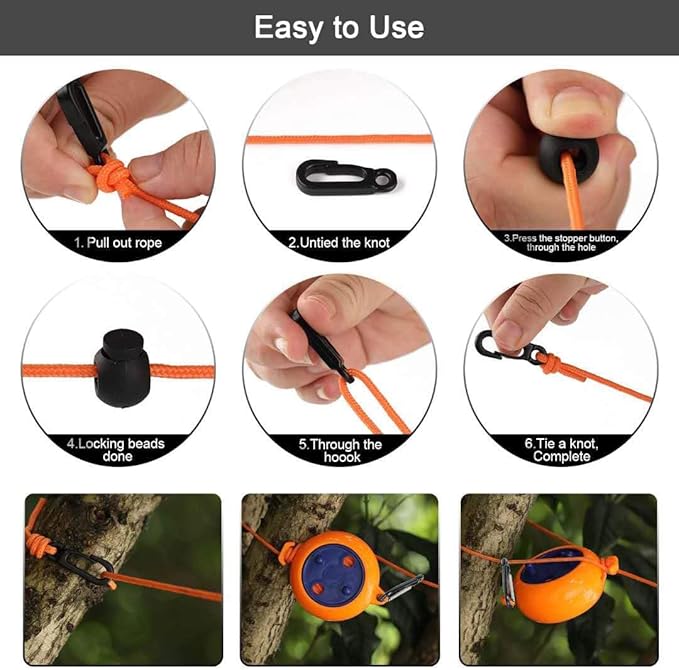 Retractable Camping Clothesline, Adjustable Travel Laundry Rope, Heavy Duty Washing Line with 20 Clothespins & 10 Stoppers for Indoor/Outdoor, Camping, Travel, Courtyard, 33ft (Orange)