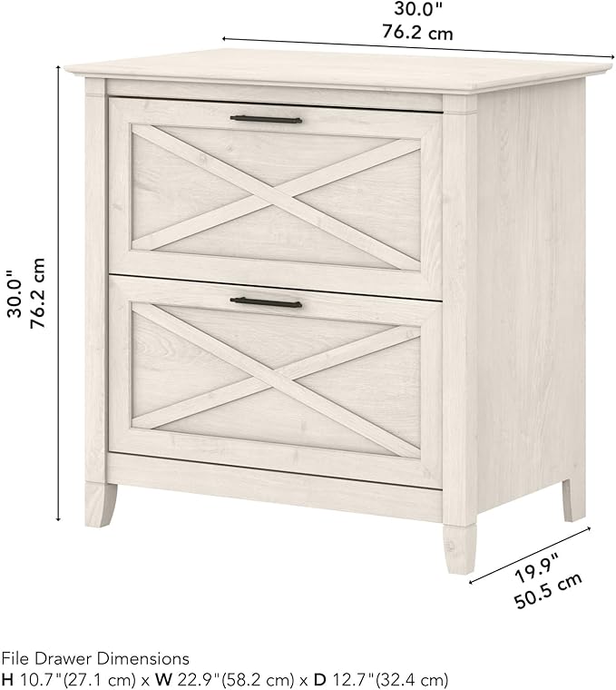 Bush Home Key West 2 Drawer Lateral File Cabinet in Linen White Oak, Document Storage for Home Office, Accent Chest with Drawers