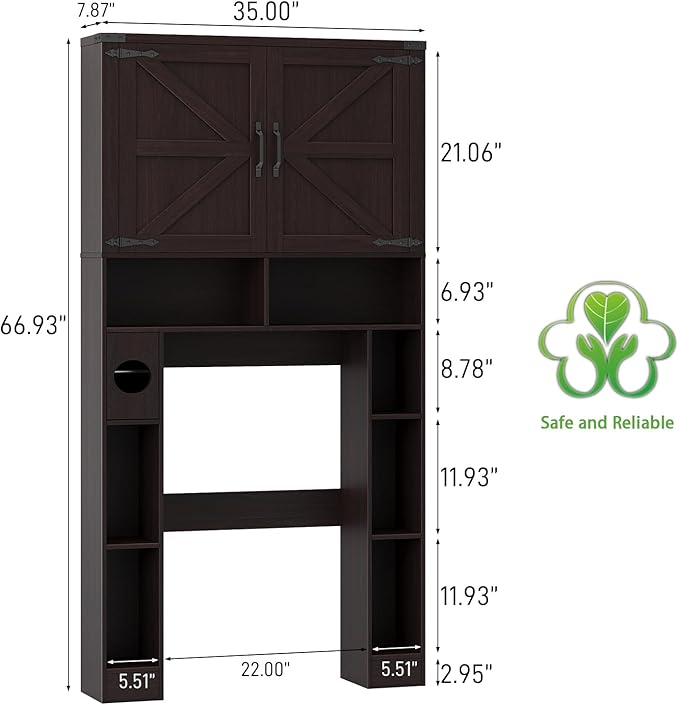 Vabches Over The Toilet Storage Cabinet, Farmhouse Storage Cabinet Over Toilet with 2 Barn Doors ，Toilet Paper Holder Stand，Home Space-Saving Toilet Rack, for Laundry, Restroom, Bathroom(Walnut)