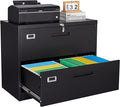 SISESOL 2 Drawer Lateral File Cabinet with Lock,Black Lateral Filing Cabinet,Horizontal Metal Filing Cabinet,Locked Wide Two Drawer File Cabinet for Office Home,Fit A4/F4/Letter/Legal File