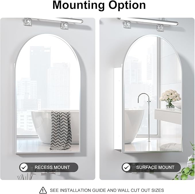 Recessed Medicine Cabinet for Bathroom,Brushed Nickel Arched Medicine Cabinet with Mirror,Arch Mirrored Medicine Cabinets Recessed,Bathroom Mirror with Storage,Open from Left to Right 20x30