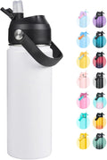 32oz Insulated Stainless Steel Water Bottle, Wide Mouth Double Wall Vacuum, Silicone Straw, Sweat & Leak Proof, BPA Free Insulated Water Flask for Travel, Keep Cold 24h Hot 12h, White