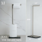 MARMOLUX ACC Free Standing Brushed Nickel Toilet Paper Holder Stand - 4 Jumbo Roll Bathroom Hardware - Standing Toilet Paper Holder - Stainless Steel Toilet Paper Stand - Brushed Steel/Black Marble