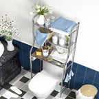 2-Tier Over The Toilet Storage, Over Toilet Bathroom Organizer, Freestanding Metal Bathroom Shelves, Over The Toilet Organizer with Hooks and Paper Holder, Space-Saving, Stainless Steel