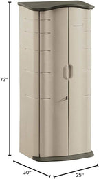 Rubbermaid Compact Vertical Resin Storage Shed With Floor (2 x 2.5 Ft), Weather Resistant, Beige/Brown, Organization for Home/Backyard/Garden Tools/Porch/Patio Cushions/Pool Chemicals/Toys