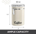 Oggi Stainless Steel Coffee Canister 62 fl oz - Airtight Clamp Lid, Warm Gray, Tinted See-Thru Top - Ideal for Coffee Bean Storage, Ground Coffee Storage, Kitchen Storage, Pantry Storage. 5 x 7.5