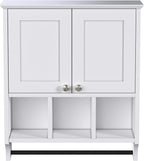 Bathroom Medicine Cabinet, Bathroom Cabinet Wall Mounted Over-The-Toilet with Towel Bar, 2 Doors & 3 Open Shelves, White