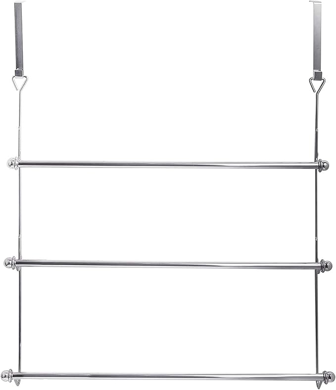 MyGift 3 Tier Over The Door Towel Rack for Bathroom, Over The Door Bath Towel Bar, Hand Towel Holder, Behind Shower Door Drying Rack for Laundry, Chrome-Plated
