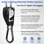 TooTaci 15ft Outdoor Clothesline Kit, 3/16" Black PVC Coated Wire Rope Portable Retractable Clothes Line Kit with Self-Locking Pulley, Screw Hook & Snap Hook for Camping, Backyard, RV, Travel