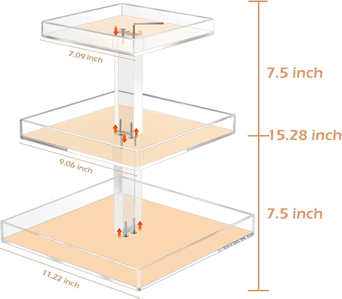YAGELI Perfume Organizer for Women - Large 3-Tier Clear Acrylic Cosmetic Storage for Bathroom, Vanity & Dresser | Makeup Jewelry Display Stand | Non-Slip Base, Sturdy & Scratch-Resistant