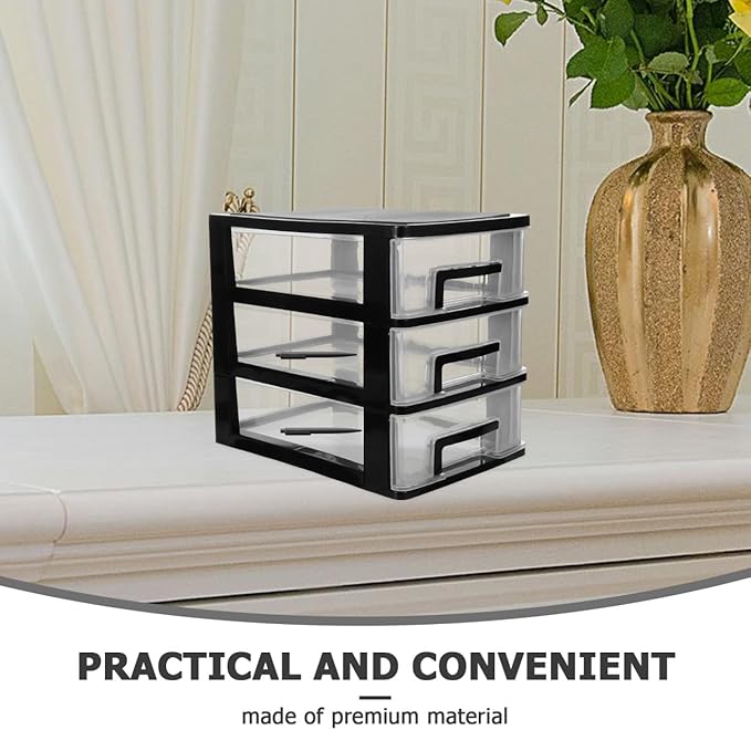Angoily 3 Tier Plastic Drawer Type Closet, Plastic Home Office Storage Organizer, Makeup Organizer Storage Station Cube, Cosmetics Jewelry Storage Box for Home, Dorm, Office (8.46x5.90x5.12 Inch)