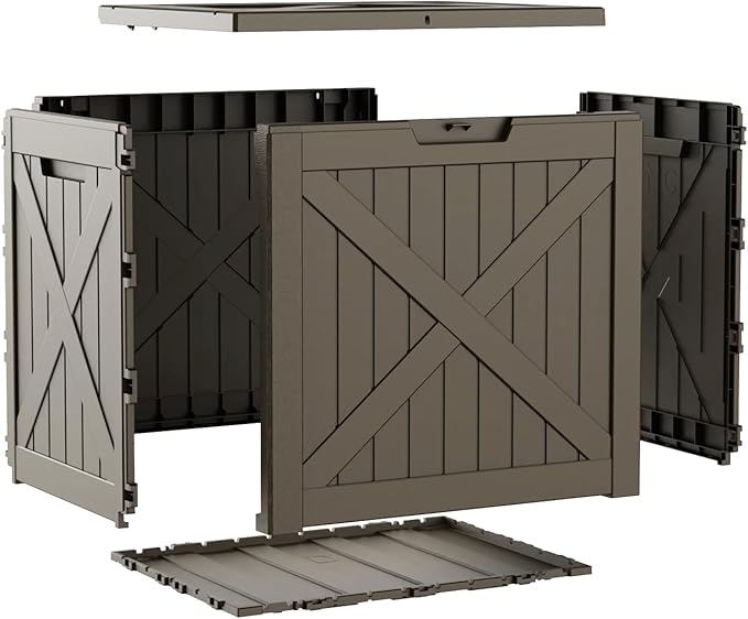 32 Gallon Resin Deck Box Outdoor Storage Box for Patio Furniture,Outdoor Cushions,Garden Tools and Pool Supplies,Waterproof,Lockable(Grey,32Gallon)