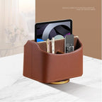 Remote Control Holder, Swivel Desk Organizer and Accessories Decorations for Living Room, PU Leather Room Decor Aesthtic, Bedside Table Organizer Remotes Caddy for TV Controllers/ Stationery