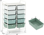 RELAX4LIFE Rolling Storage Cart with 10 Drawers - Craft Storage Cart w/Lockable Wheels, Utility Cart, Art Cart Organizer for School Studio Office Home, Utility Cart on Wheels (Gradient Green)