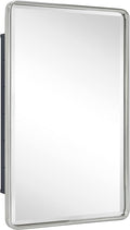 TEHOME Farmhouse Brushed Nickel Metal Framed Recessed Bathroom Medicine Cabinet with Mirror Rounded Rectangle Medicine Cabinet with Beveled Mirror 16x24''
