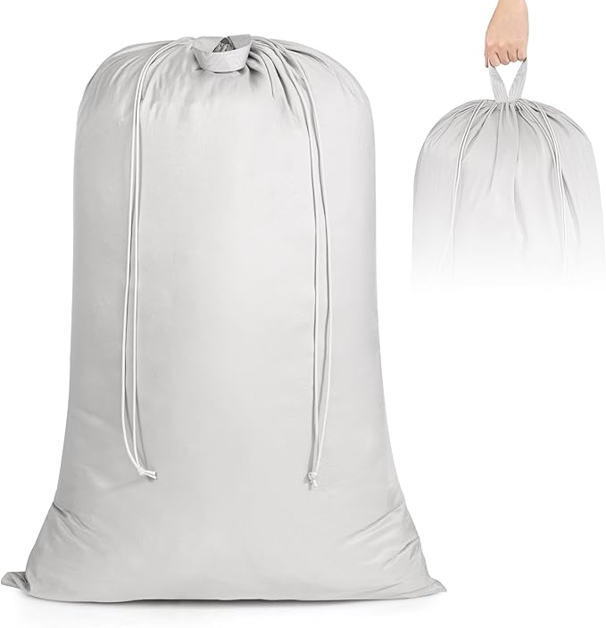 Laundry Bag, Extra Large Travel Laundry Bags with Handles & Drawstring Closure, 24"x 36" Dirty Clothes Storage Bag, Basket Hamper Liner, Organizer Sack for Laundry Room, Camping, Grey