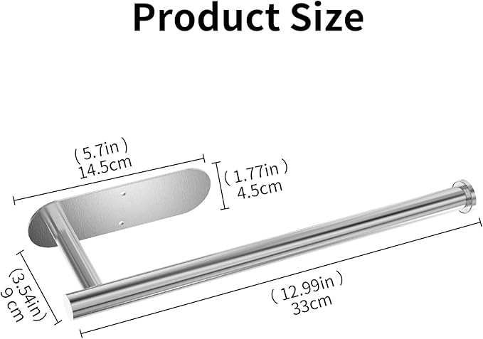 YeeBeny Silver Paper Towel Holder Kitchen Roll Holder, Paper Towel Holder - Self Adhesive or Drilling, Under Cabinet Paper Towel Rack, Wall Mounted Paper Towel(Silver)