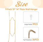 Bilillo 9 Pack Plate Hangers for Wall, Suitable for 10-14 Inch Decorative Plates, Invisible Stainless Steel Heavy Duty Wire Holders with Springs and 9 Pcs Wall Hooks for Displaying Dishes and Platters