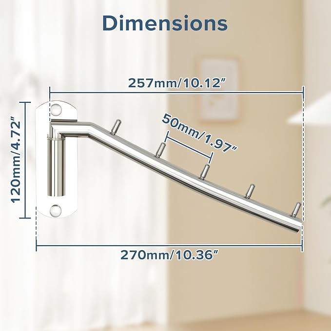 Alise Swing Clothes Hanger Rack,Garment Racks Wall Mount Clothes Bar-Hanger Holder Hooks Heavy Duty Folding Drying Rack Space Saving Clothing Hanging System Closet Storage Organizer,Chrome