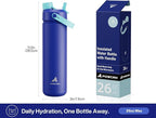 POWCAN 26 oz Insulated Water Bottle with 2-in-1 Straw and Spout Lid, Keep Cold 24H, Leak-Proof, Fits in Car Cup Holder, Stainless Steel Water Bottle for Sports, Travel, Gym, and School (Coastline)