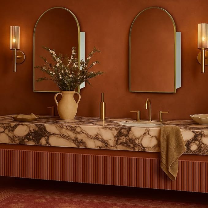 TEHOME 20 x 30'' Brush Gold Arched Bathroom Medicine Cabinet with Mirror Recessed and Surface Mount Medicine Cabinet Mirror