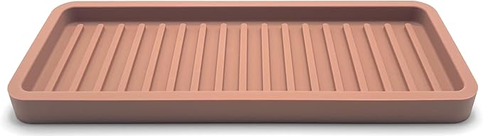 Happitasa Silicone Kitchen Sink Organizer Tray, Sponge Holder and Countertop Protector | Bathroom and Kitchen Soap Dish and Dispenser Tray (Mocha, 9"x3.5", 5.6 Ounces)