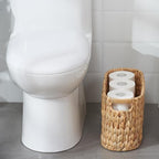 Wicker Toilet Paper Holder Stand, 6 Rolls Wicker Toilet Paper Storage Basket for Bathroom, Natural Water Hyacinth Storage Baskets with Handles