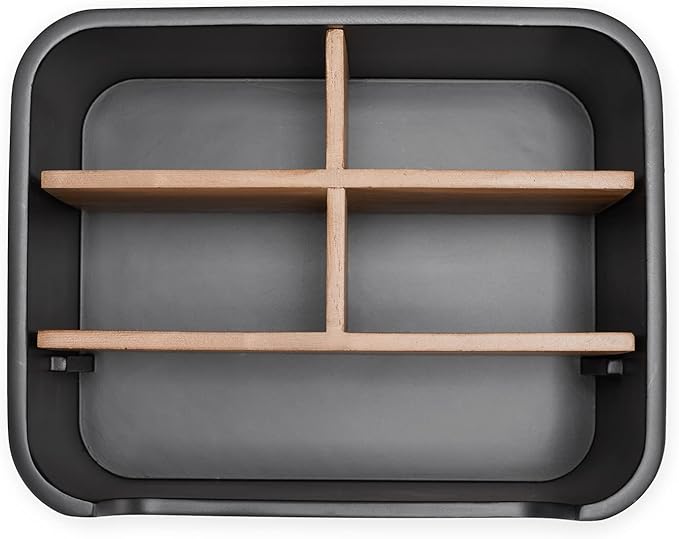 Remote Control Holder with Removable Wood Compartments for Media Devices, Desktop Stationery, and Bedside Nightstands, Black